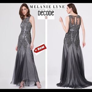 DECODE Soutache Lace Godet Prom Gown - Silver Gray 🔥